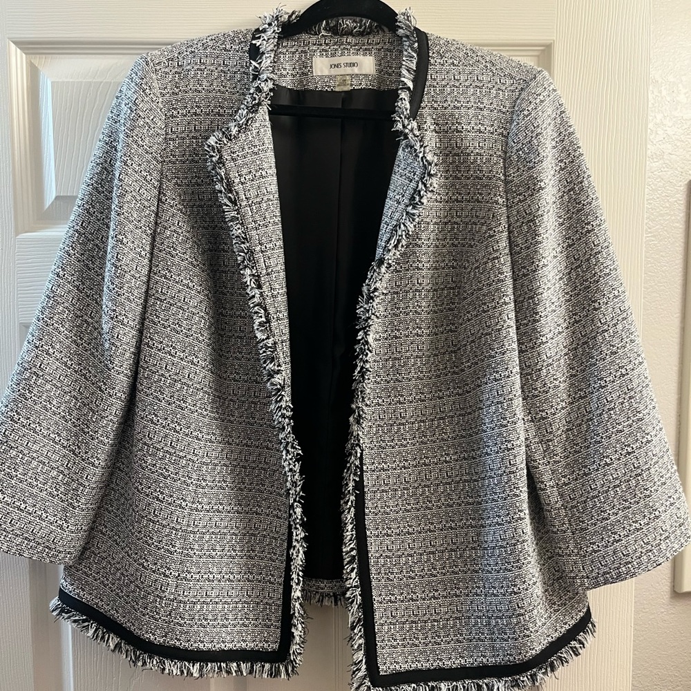 Black and white jacket with silver threads